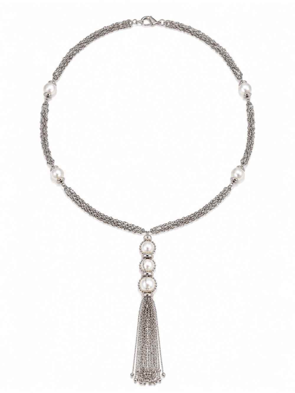 Givenchy SilverTone Faux Pearl Multi-Strand Tassel Statement Necklace